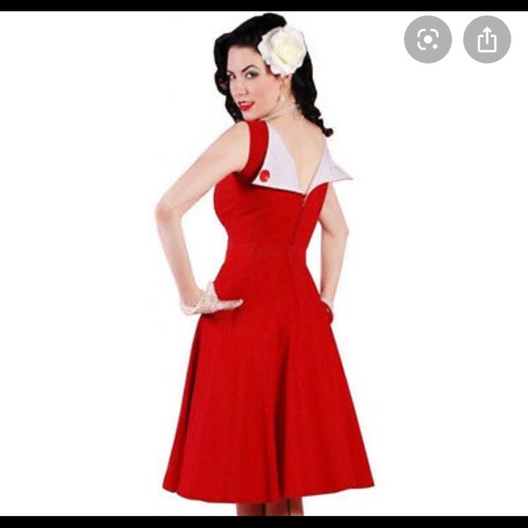 Bettie Page Dresses Bettie Page Jazmine Keyhole Pinup Red White 